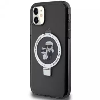 Karl Lagerfeld KLHMN61HMRSKCK trdi ovitek z obročem za iPhone 11 / Xr 6.1 črn MagSafe Karl & Choupette