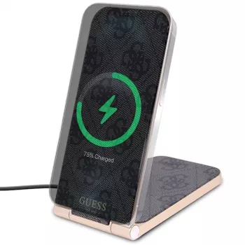 Guess zložljivi brezžični polnilnik 2 v 1 GUDCFAL4PEGK 15W, črn, vzorec 4G, MagSafe