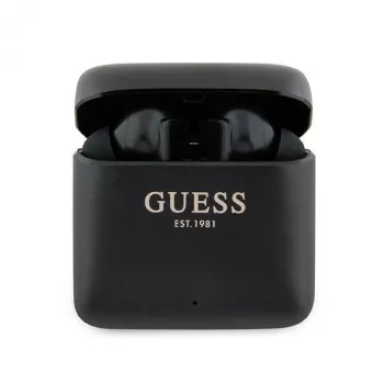 Guess brezžične stereo Bluetooth ušesne slušalke s potiskanim logotipom in polnilnim ohišjem (črne)