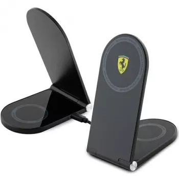 Ferrari zložljivi brezžični polnilnik 2 v 1 FECBFMALK 15W, črn, natisnjen logotip, MagSafe