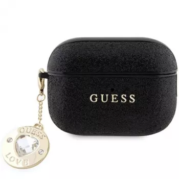 Guess GUAP2PGEHCDK ovitek za AirPods Pro 2 (2022/2023) črn s fiksnim bleščečim srcem Diamond Charm