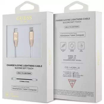 Guess GUCLLALRGDD kabel USB-C na Lightning 1,5 m hitro polnjenje svetlo zlat z vtisnjenim logotipom