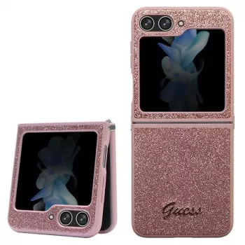 Guess GUHCZF5HGGSHP F731 trdi ovitek Glitter Script za Samsung Galaxy Z Flip5, roza