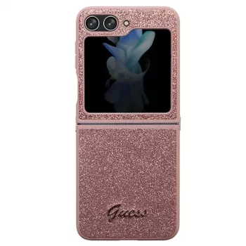 Guess GUHCZF5HGGSHP F731 trdi ovitek Glitter Script za Samsung Galaxy Z Flip5, roza