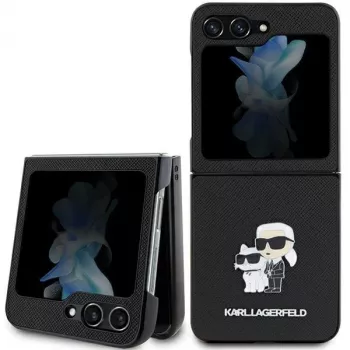 Karl Lagerfeld Saffiano Karl & Choupette trdi ovitek za Samsung Galaxy Z Flip5, črn