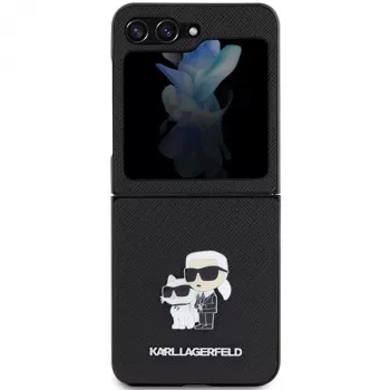 Karl Lagerfeld Saffiano Karl & Choupette trdi ovitek za Samsung Galaxy Z Flip5, črn