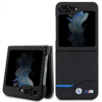 BMW M Collection usnjen pokrov s karbonsko hrbtno stranjo za Samsung Galaxy Z Flip5 - črn
