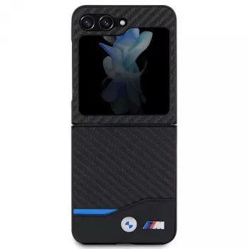 BMW M Collection usnjen pokrov s karbonsko hrbtno stranjo za Samsung Galaxy Z Flip5 - črn