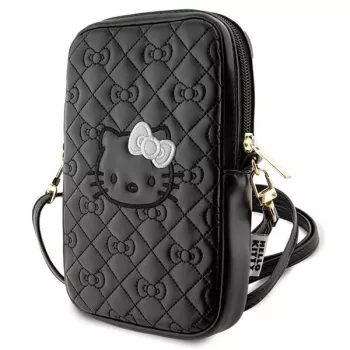 Hello Kitty Quilted Bows trak - nahrbtna torbica za telefon (črna)