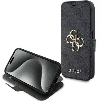 Guess GUBKP15L4GMGGR iPhone 15 Pro 6,1 inch sivi knjižni ovitek 4G Metal Logo