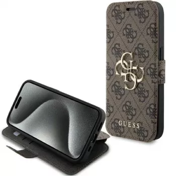Guess GUBKP15L4GMGBR iPhone 15 Pro 6,1 inch ovitek folio, rjav, 4G Metal Logo