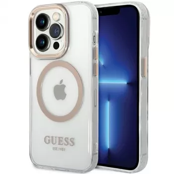 Guess GUHMP15XHTRMD trdi ovitek Metal Outline za Apple iPhone 15 Pro Max, zlat, združljiv z MagSafe