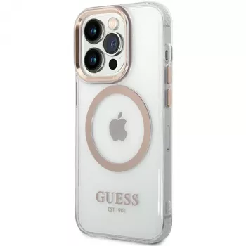 Guess GUHMP15XHTRMD trdi ovitek Metal Outline za Apple iPhone 15 Pro Max, zlat, združljiv z MagSafe