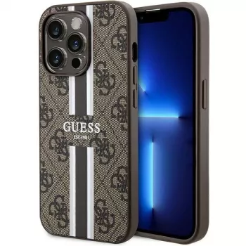 Guess GUHMP15LP4RPSW iPhone 15 Pro 6,1 inch trdi ovitek, rjav, potiskani trakovi, MagSafe