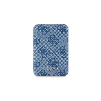 Guess brezžična prenosna baterija 5000mAh, modra, 4G usnje, Metal Logo, MagSafe 15W