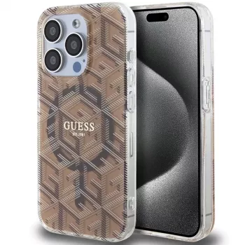 Guess G-Cube trdi ovitek za iPhone 15 Pro 6,1 inch, rjav, IML MagSafe