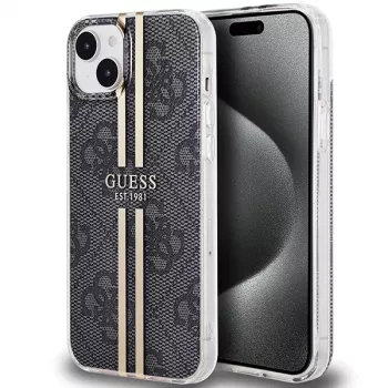 Guess GUHCP15MH4PSEGK trdi ovitek za Apple iPhone 15 Plus / 14 Plus 6,7 inch, črn, 4G zlati trakovi