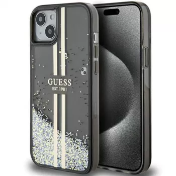 Guess GUHCP15MLFCSEGK trdi ovitek Liquid Glitter Gold Stripes za iPhone 15 Plus / 14 Plus 6,7 inch – črn