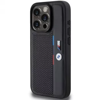 BMW Perforated Tricolor Line trdi ovitek za Apple iPhone 15 Pro 6,1 črn