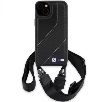 BMW BMHCP15S23PSCCK iPhone 15 / 14 / 13 črn trdi ovitek M Edition Carbon Stripe & Strap
