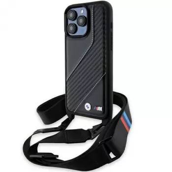 BMW BMHCP15X23PSCCK iPhone 15 Pro Max 6,7 palca črn trdi ovitek M Edition Carbon Stripe & Strap