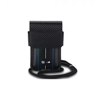 BMW Signature Collection torbica z denarnico za iPhone 15 Pro Max - črna Carbon Blue Stripes