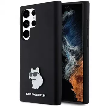 Karl Lagerfeld KLHCS23LSMHCNPK S23 Ultra S918 črn silikonski trdi ovitek Choupette kovinska zaponka