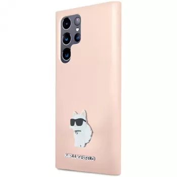 Karl Lagerfeld KLHCS23LSMHCNPP S23 Ultra S918 roza silikonski ovitek Choupette kovinska zaponka