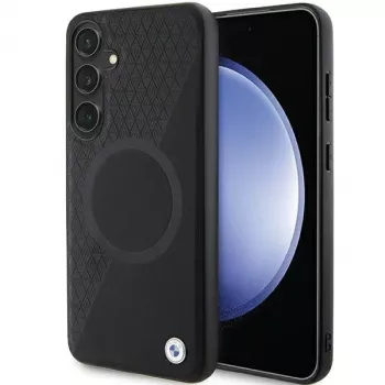 BMW Signature Leather trdi ovitek za Samsung Galaxy S24+ – Half Textured & Circle MagSafe – črn