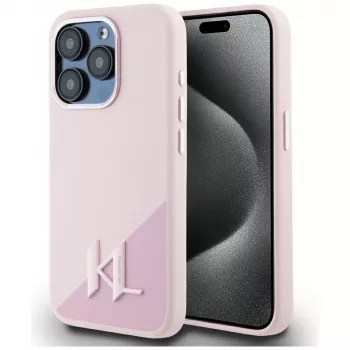 KARL LAGERFELD silikonski ovitek Shadow Metal Initial MagSafe za iPhone 15 Pro, roza