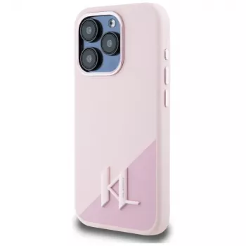 KARL LAGERFELD silikonski ovitek Shadow Metal Initial MagSafe za iPhone 15 Pro, roza