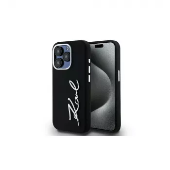 KARL LAGERFELD silikonski ovitek Metal Script Logo za Apple iPhone 15 Pro Max, črn