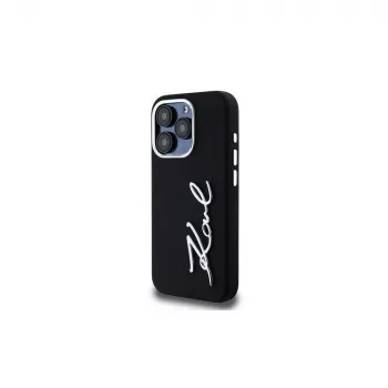 KARL LAGERFELD silikonski ovitek Metal Script Logo za Apple iPhone 15 Pro Max, črn