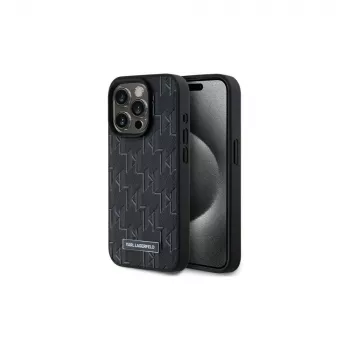 Karl Lagerfeld KLHMP15LPKHPORPK iPhone 15 Pro 6.1 trdi ovitek črno usnje monogram kovinski logotip MagSafe