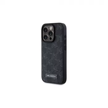 Karl Lagerfeld KLHMP15LPKHPORPK iPhone 15 Pro 6.1 trdi ovitek črno usnje monogram kovinski logotip MagSafe