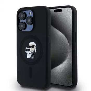 Karl Lagerfeld KLHMP15LSCMKCRHK iPhone 15 Pro 6,1 inch črn trdi ovitek iz silikona Karl & Choupette MagSafe