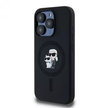 Karl Lagerfeld KLHMP15LSCMKCRHK iPhone 15 Pro 6,1 inch črn trdi ovitek iz silikona Karl & Choupette MagSafe