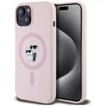 Karl Lagerfeld silikonski ovitek Karl & Choupette MagSafe za iPhone 15 Plus roza