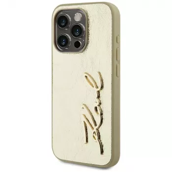 KARL LAGERFELD Wrinkled Metal Signature ovitek za iPhone 15 Pro – zlat