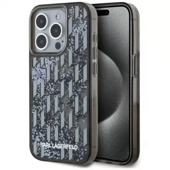 Karl Lagerfeld Liquid Glitter Monogram Gradient ovitek za iPhone 15 Pro Max, črn