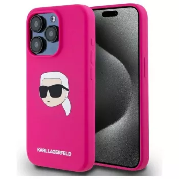 Karl Lagerfeld KLHMP15XSKHPPLF iPhone 15 Pro Max 6,7 inch ovitek, trdi ovitek, fuksija, silikon, s potiskom Karlove glave, MagSafe