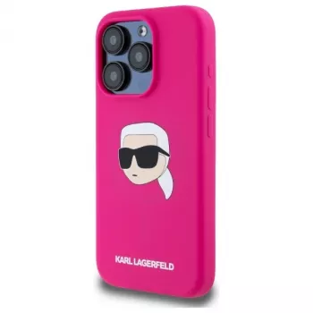 Karl Lagerfeld KLHMP15XSKHPPLF iPhone 15 Pro Max 6,7 inch ovitek, trdi ovitek, fuksija, silikon, s potiskom Karlove glave, MagSafe