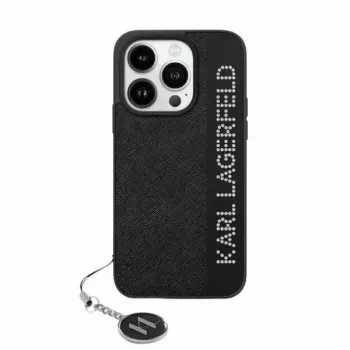 Karl Lagerfeld KLHCP15LPSAKDGCK iPhone 15 Pro 6,1 inch črn trdi ovitek Saffiano Rhinestones & Charm