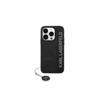 Karl Lagerfeld KLHCP15LPSAKDGCK iPhone 15 Pro 6,1 inch črn trdi ovitek Saffiano Rhinestones & Charm