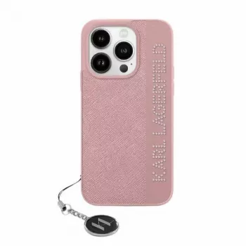 Karl Lagerfeld KLHCP15SPSAKDGCP iPhone 15 / 14 / 13 6,1 inch roza trdi ovitek Saffiano Rhinestones & Charm