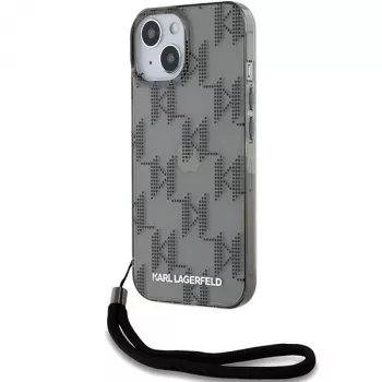 Karl Lagerfeld KLHCP15SHKDPNSK iPhone 15 / 14 / 13 6,1 inch črn trdi ovitek IML Mono KL Pattern & Cord