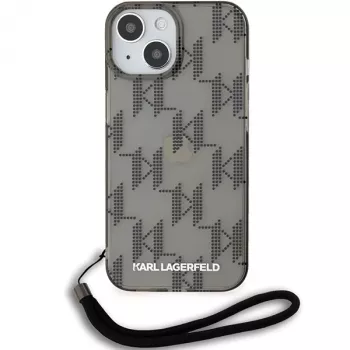 Karl Lagerfeld KLHCP15SHKDPNSK iPhone 15 / 14 / 13 6,1 inch črn trdi ovitek IML Mono KL Pattern & Cord