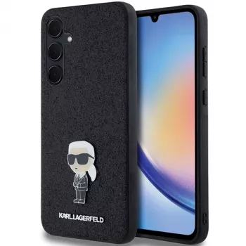Karl Lagerfeld KLHCSA35GKNPSK A35 A356 trdi ovitek črn fiksni bleščeči logotip Ikonik kovinski pin za Samsung Galaxy A35 5G
