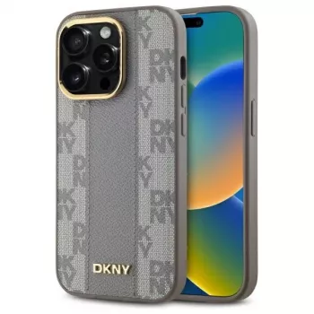 DKNY DKHMP14LPCPVSLE trdi ovitek usnje karirasti mono vzorec MagSafe za iPhone 14 Pro 6,1 bež