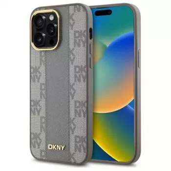DKNY DKHMP14XPCPVSLE iPhone 14 Pro Max 6,7 inch trdo ohišje iz usnja karo Mono Pattern MagSafe bež